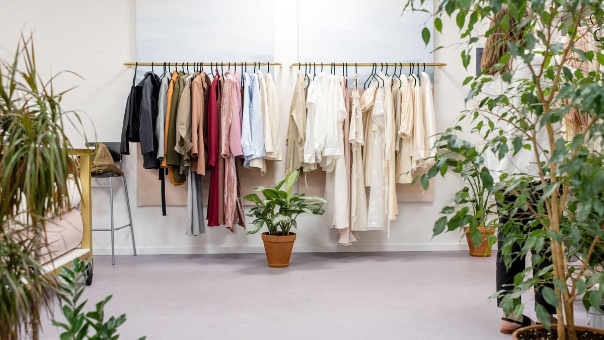 Fashion boutique with clothing displayed on racks
