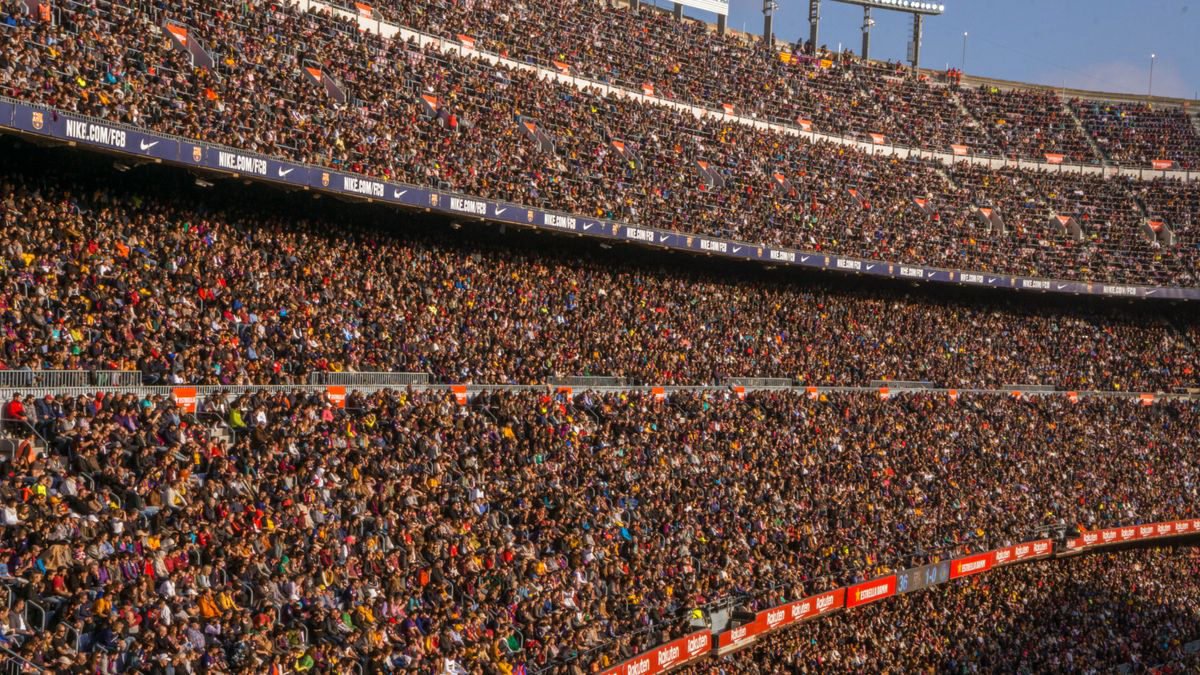 Packed football stadium in Barcelona during a match