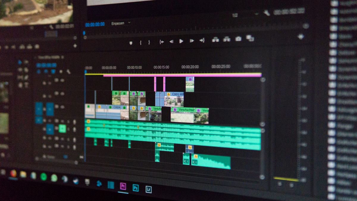 Close-up of a video editing timeline on a computer screen